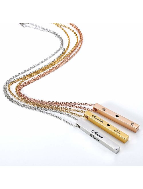 DesignForYou Personalized 3D Vertical Bar Necklace Engraved Names Necklace Custom Dainty Jewelry Gift for Men