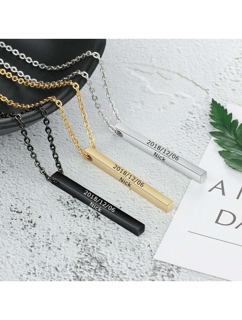 DesignForYou Personalized 3D Vertical Bar Necklace Engraved Names Necklace Custom Dainty Jewelry Gift for Men