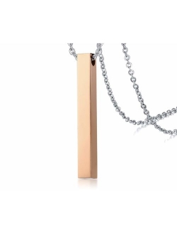 MEALGUET Personalized Stainless Steel 4 Sided Customize Vertical 3D Rectangle Bar Message Name Words Cuboid Bar Stick Pendant Necklace