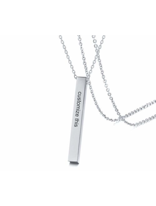 MEALGUET Personalized Stainless Steel 4 Sided Customize Vertical 3D Rectangle Bar Message Name Words Cuboid Bar Stick Pendant Necklace