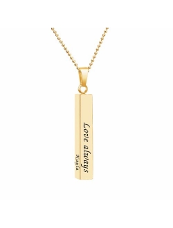 Memind Personalized 3D Vertical Bar Necklace, Custom Engraved Names Necklace Dainty Jewelry Gift for Women