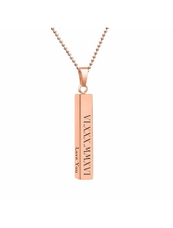 Memind Personalized 3D Vertical Bar Necklace, Custom Engraved Names Necklace Dainty Jewelry Gift for Women