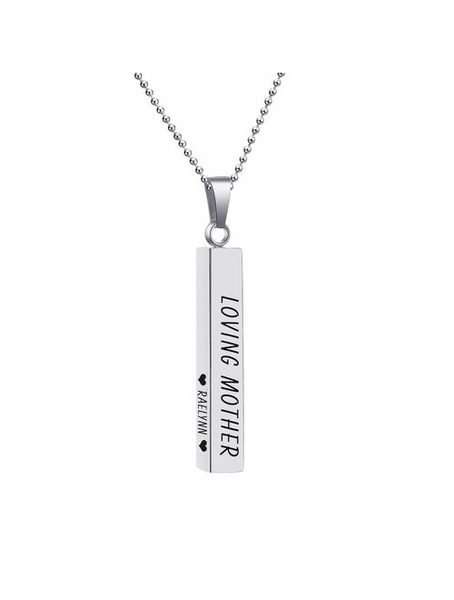 Memind Personalized 3D Vertical Bar Necklace, Custom Engraved Names Necklace Dainty Jewelry Gift for Women