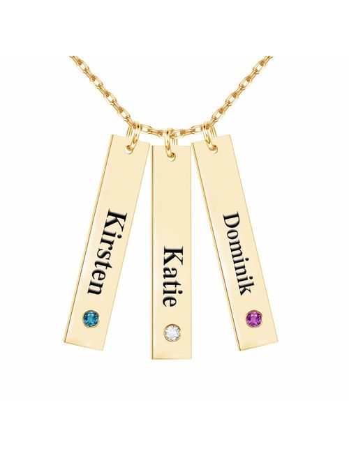 Personalized Vertical Bar Necklace Engraved Name Pendant with Birthstone Customized Name Necklace Jewelry Gift for Couple