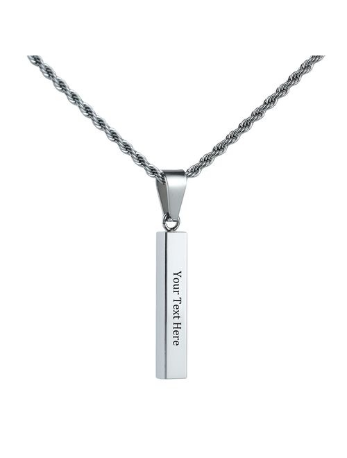 Personalized Custom Engraved Solid Stainless Steel Vertical Bar Pendant Necklace with Chain