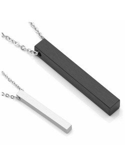 PiercingJ 2pcs Personalized Custom Engrave Initial Name Date Words Stainless Steel 4 Sided 3D Vertical Cuboid Bar Pendant Necklace Chain Matching Couples Necklaces Set