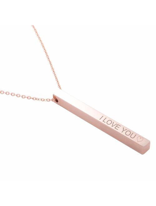 Dreamdecor Engraved Name Bar Necklace Personalized, Custom 4 Sided Dainty Vertical Name Pendant Jewelry Gift for Men