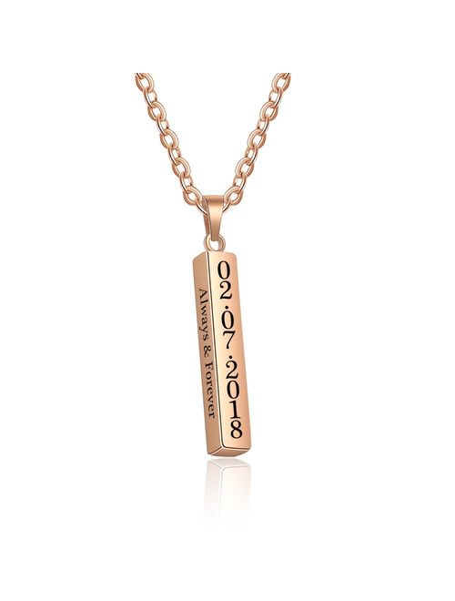 Love Jewelry Personalized Couple Stainless Steel Necklace Engraved Initial Name Vertical Bar Pendant Necklace Gifts for Boyfriend