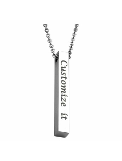 Personalized Stainless Steel Vertical Bar Sisters Necklace 4 Sided Custom Engraved Initial Name Coordinate Dainty Jewelry