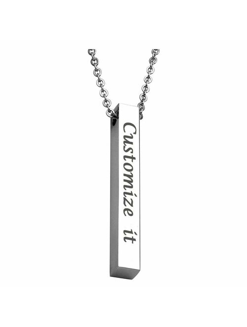 Personalized Stainless Steel Vertical Bar Sisters Necklace 4 Sided Custom Engraved Initial Name Coordinate Dainty Jewelry