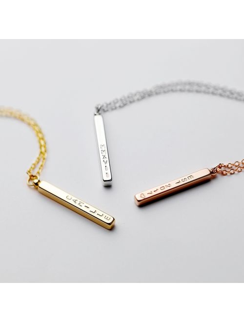 Valentine's Day Gift for Her 4 Side Engraved Name Bar Necklace Personalized Jewelry Gift for Mom Custom Necklace Teen Gift Necklace Mother's Day Gifts for Her - R4BN