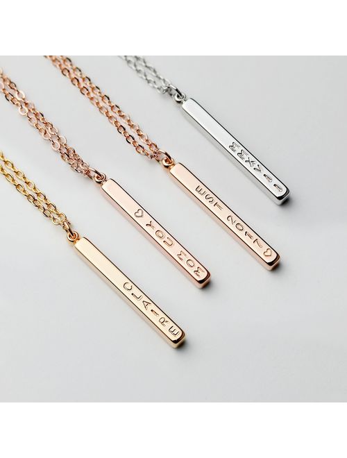 Valentine's Day Gift for Her 4 Side Engraved Name Bar Necklace Personalized Jewelry Gift for Mom Custom Necklace Teen Gift Necklace Mother's Day Gifts for Her - R4BN