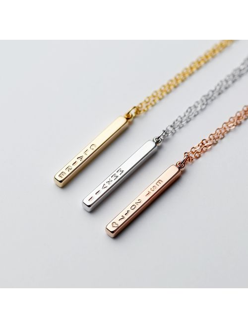 Valentine's Day Gift for Her 4 Side Engraved Name Bar Necklace Personalized Jewelry Gift for Mom Custom Necklace Teen Gift Necklace Mother's Day Gifts for Her - R4BN