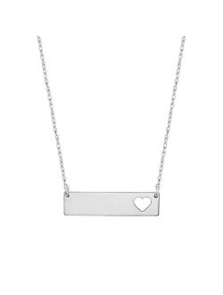 Ouslier 925 Sterling Silver Personalized Bar Necklace with Cut Out Heart Custom Made with Any Names