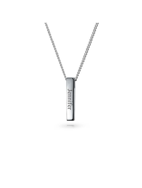 Simple Geometric Minimalist Engravable Vertical Bar Pendant Necklace For Women For Teen 925 Sterling Silver Personalize