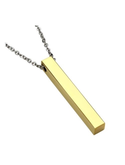 Zysta Free Engraving Men Women Vertical Cuboid Bar Pendant Necklace 4 Sides Engraved Message Name Words Custom Personalized Dangle Stick 24 inches Chain