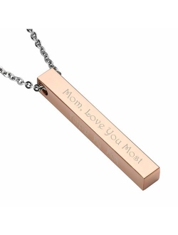 Zysta Free Engraving Men Women Vertical Cuboid Bar Pendant Necklace 4 Sides Engraved Message Name Words Custom Personalized Dangle Stick 24 inches Chain