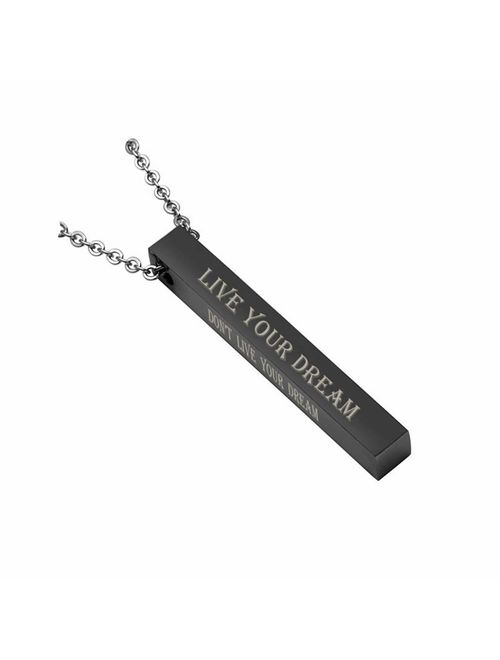 Zysta Free Engraving Men Women Vertical Cuboid Bar Pendant Necklace 4 Sides Engraved Message Name Words Custom Personalized Dangle Stick 24 inches Chain