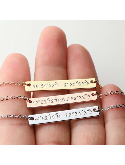 Custom Coordinates Necklace Engraved Necklace Name Bar Necklace Personalized Jewelry Graduation Gift Gift For Her - 9N