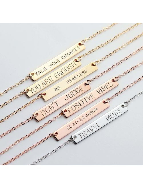 Custom Coordinates Necklace Engraved Necklace Name Bar Necklace Personalized Jewelry Graduation Gift Gift For Her - 9N