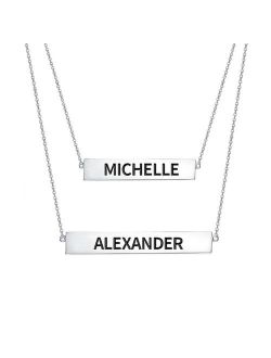 Ouslier 925 Sterling Silver Personalized Layered Nameplate Double Bar Necklace Custom Made with 2 Names