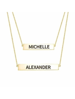 Ouslier 925 Sterling Silver Personalized Layered Nameplate Double Bar Necklace Custom Made with 2 Names