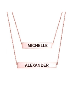 Ouslier 925 Sterling Silver Personalized Layered Nameplate Double Bar Necklace Custom Made with 2 Names