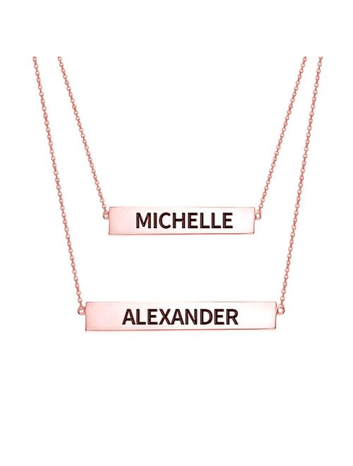 Ouslier 925 Sterling Silver Personalized Layered Nameplate Double Bar Necklace Custom Made with 2 Names