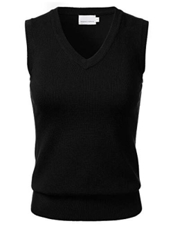 Women's Solid Classic V-Neck Sleeveless Pullover Sweater Vest Top