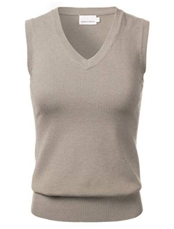 Women's Solid Classic V-Neck Sleeveless Pullover Sweater Vest Top