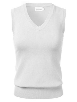 Women's Solid Classic V-Neck Sleeveless Pullover Sweater Vest Top