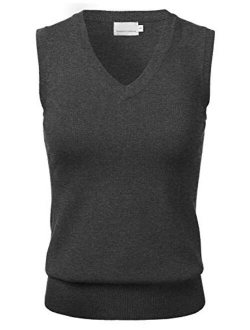 Women's Solid Classic V-Neck Sleeveless Pullover Sweater Vest Top