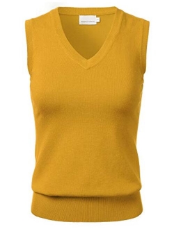 Women's Solid Classic V-Neck Sleeveless Pullover Sweater Vest Top