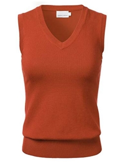 Women's Solid Classic V-Neck Sleeveless Pullover Sweater Vest Top