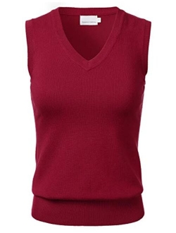 Women's Solid Classic V-Neck Sleeveless Pullover Sweater Vest Top