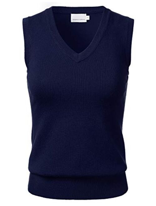 Women's Solid Classic V-Neck Sleeveless Pullover Sweater Vest Top