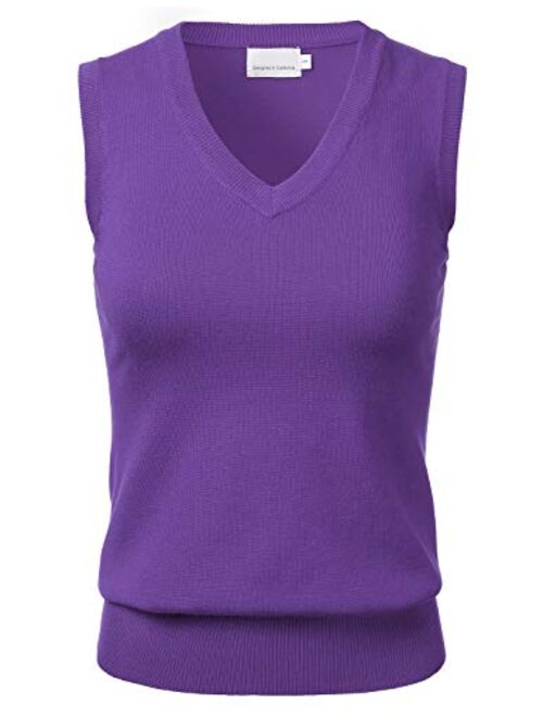 Women's Solid Classic V-Neck Sleeveless Pullover Sweater Vest Top