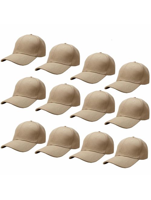 Falari Wholesale 12-Pack Baseball Cap Adjustable Size Plain Blank Solid Color