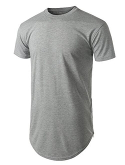 URBANCREWS Mens Hipster Hip Hop Basic Longline Crewneck T-Shirt w/Zipper Trim