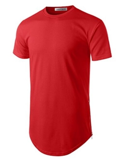 URBANCREWS Mens Hipster Hip Hop Basic Longline Crewneck T-Shirt w/Zipper Trim