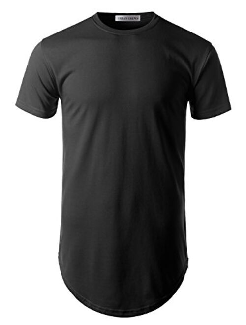 URBANCREWS Mens Hipster Hip Hop Basic Longline Crewneck T-Shirt w/Zipper Trim