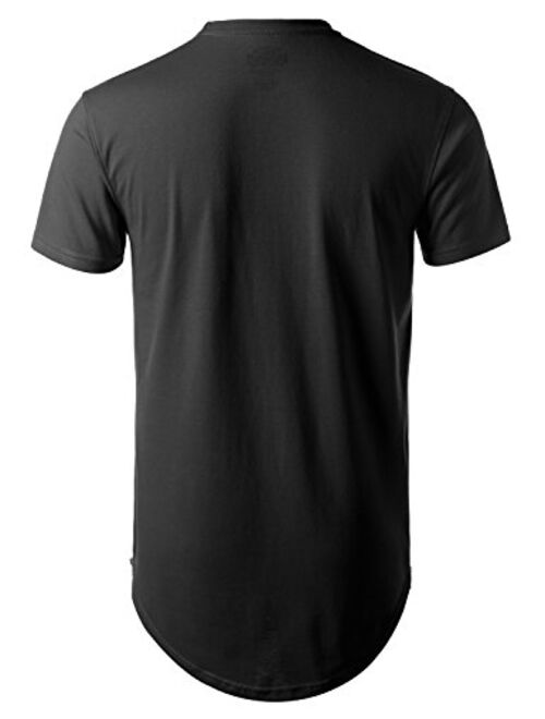 URBANCREWS Mens Hipster Hip Hop Basic Longline Crewneck T-Shirt w/Zipper Trim