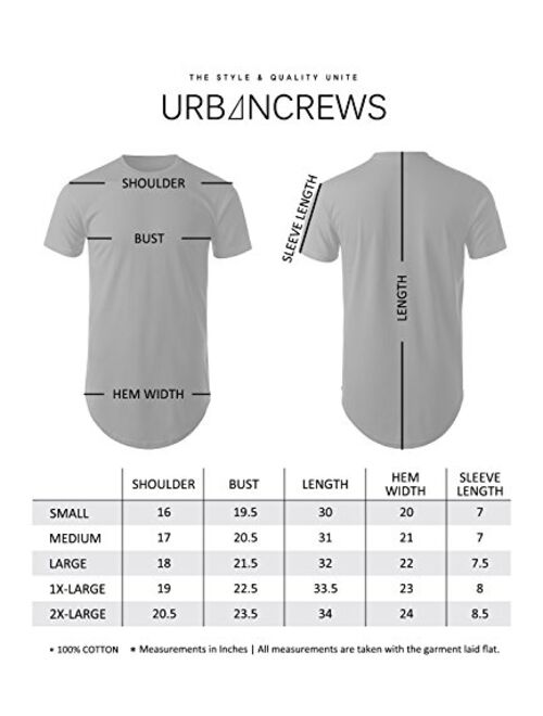 URBANCREWS Mens Hipster Hip Hop Basic Longline Crewneck T-Shirt w/Zipper Trim