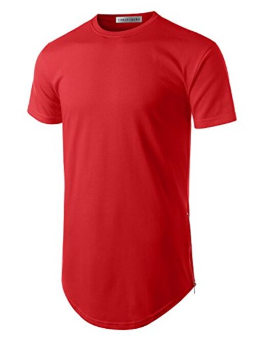 URBANCREWS Mens Hipster Hip Hop Basic Longline Crewneck T-Shirt w/Zipper Trim