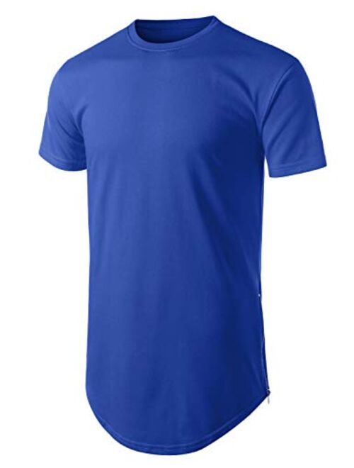 URBANCREWS Mens Hipster Hip Hop Basic Longline Crewneck T-Shirt w/Zipper Trim