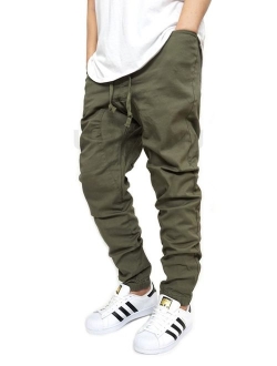 Victorious Men's Black Twill Drop Crotch Jogger Pants