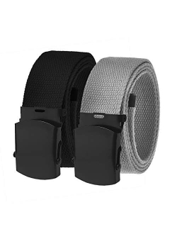 Men's Black Slider Military Belt Buckle with Canvas Web Belt