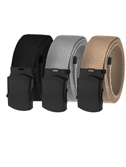 Men's Black Slider Military Belt Buckle with Canvas Web Belt