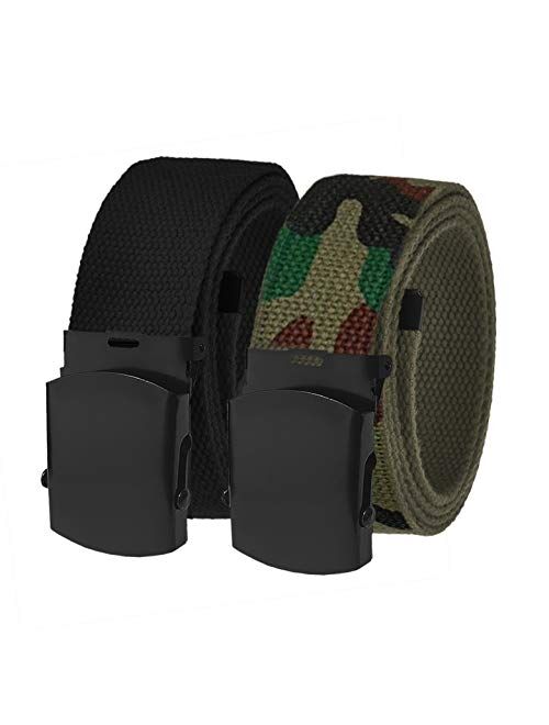 Men's Black Slider Military Belt Buckle with Canvas Web Belt