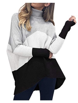 Nulibenna Womens Turtleneck Long Batwing Sleeve Sweater Asymmetric Hem Casual Winter Pullover Ribbed Knit Tops